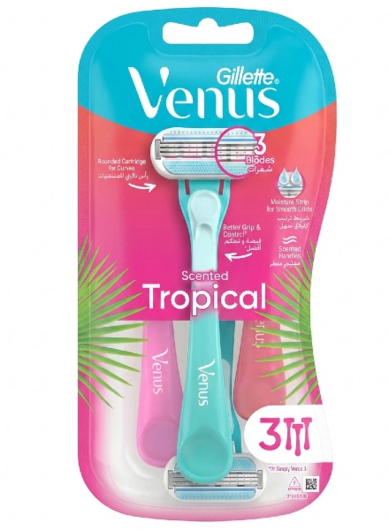 فينوس ماكينة حلاقة نسائية بنعومة حريرية – 3 شفرات برائحة استوائية