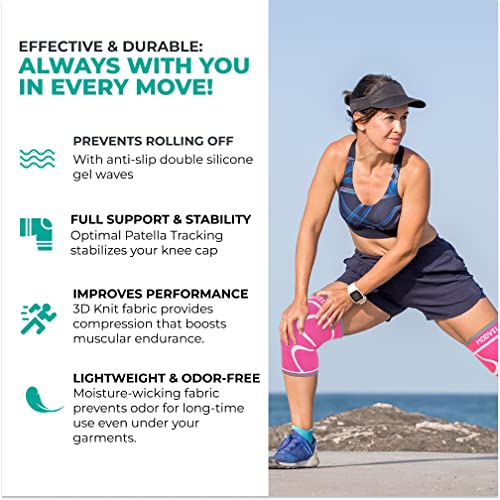 Modvel Compression Knee Brace for Women & Men - 2 Pack Knee Brace for Women Running Knee Pain, Knee Support Compression Sleeve, Workout Sports Knee Braces for Meniscus Tear ACL & Arthritis Pain Relief - Image 4