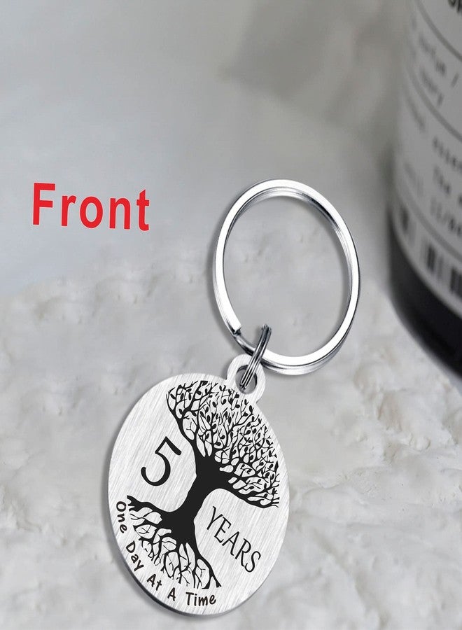 TANWIH 5 Year Sobriety Keychain - Stainless Steel Tree of Life Keychain with Inspirational Quotes - Recovery Gift for Men and Women - Image 2