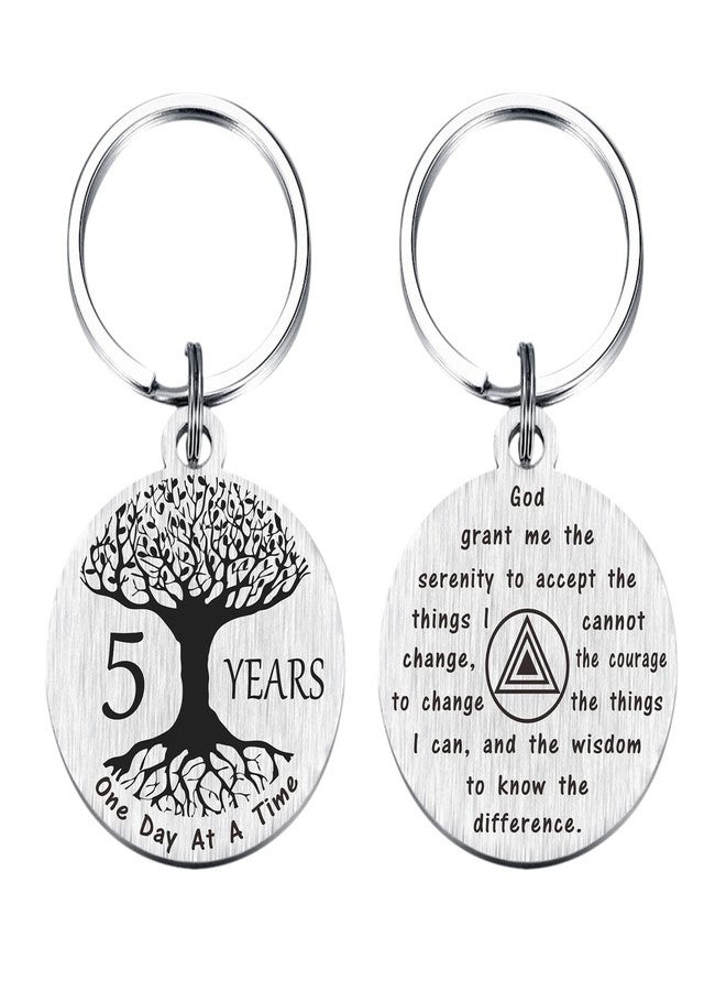 TANWIH 5 Year Sobriety Keychain - Stainless Steel Tree of Life Keychain with Inspirational Quotes - Recovery Gift for Men and Women - Image 1