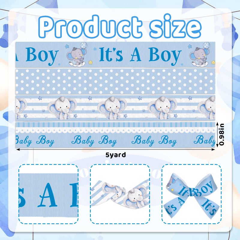 Habbiful 4 Rolls Blue Baby Boy Ribbon - 1 Inch Grosgrain for Baby Shower, Gender Reveal, Diaper Cake Decoration - 20 Yards - Image 2