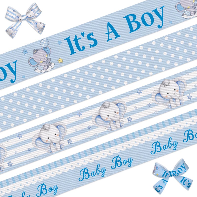 Habbiful 4 Rolls Blue Baby Boy Ribbon - 1 Inch Grosgrain for Baby Shower, Gender Reveal, Diaper Cake Decoration - 20 Yards - Image 1