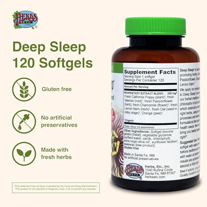 Herbs Etc. Deep Sleep Softgels - Herbal Sleep Support Supplement - Rest & Calming Support with Passionflower, Chamomile & Lemon Balm - 120 Softgels (120 Servings) - Image 4