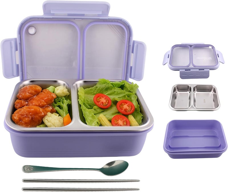 Cravista Stainless Steel Bento Lunch Box, Leak Proof Lunchbox for Kids, BPA Free Bento Box for Kids and Adults | Tiffin for Office and School (Purple, 700 ML, 2 Compartment) - Image 2