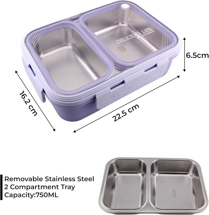 Cravista Stainless Steel Bento Lunch Box, Leak Proof Lunchbox for Kids, BPA Free Bento Box for Kids and Adults | Tiffin for Office and School (Purple, 700 ML, 2 Compartment) - Image 5