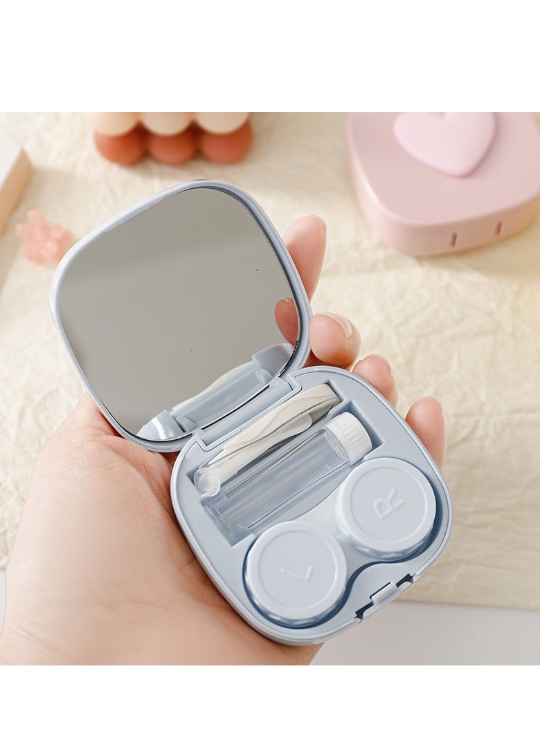 علب العدسات اللاصقة بتصميم قلب ثلاثي الأبعاد، مجموعة علب سفر باللون الماكرون مع مرآة وزجاجة وملقط - Image 2