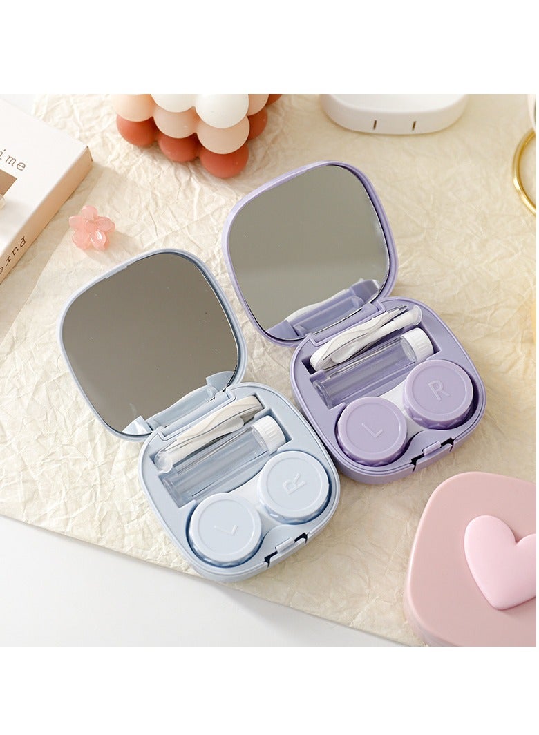 علب العدسات اللاصقة بتصميم قلب ثلاثي الأبعاد، مجموعة علب سفر باللون الماكرون مع مرآة وزجاجة وملقط - Image 3