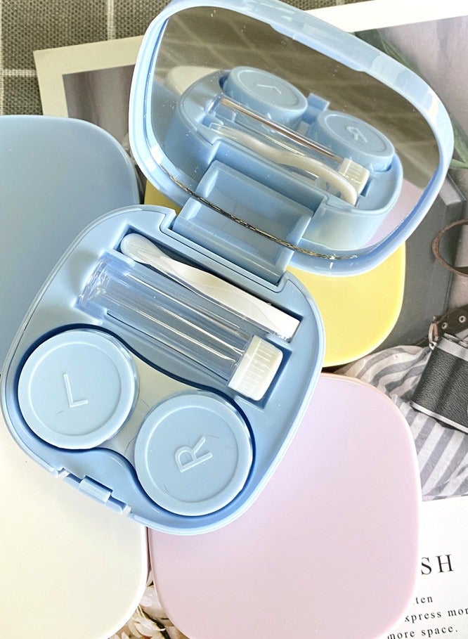 علب العدسات اللاصقة بتصميم قلب ثلاثي الأبعاد، مجموعة علب سفر باللون الماكرون مع مرآة وزجاجة وملقط - Image 4