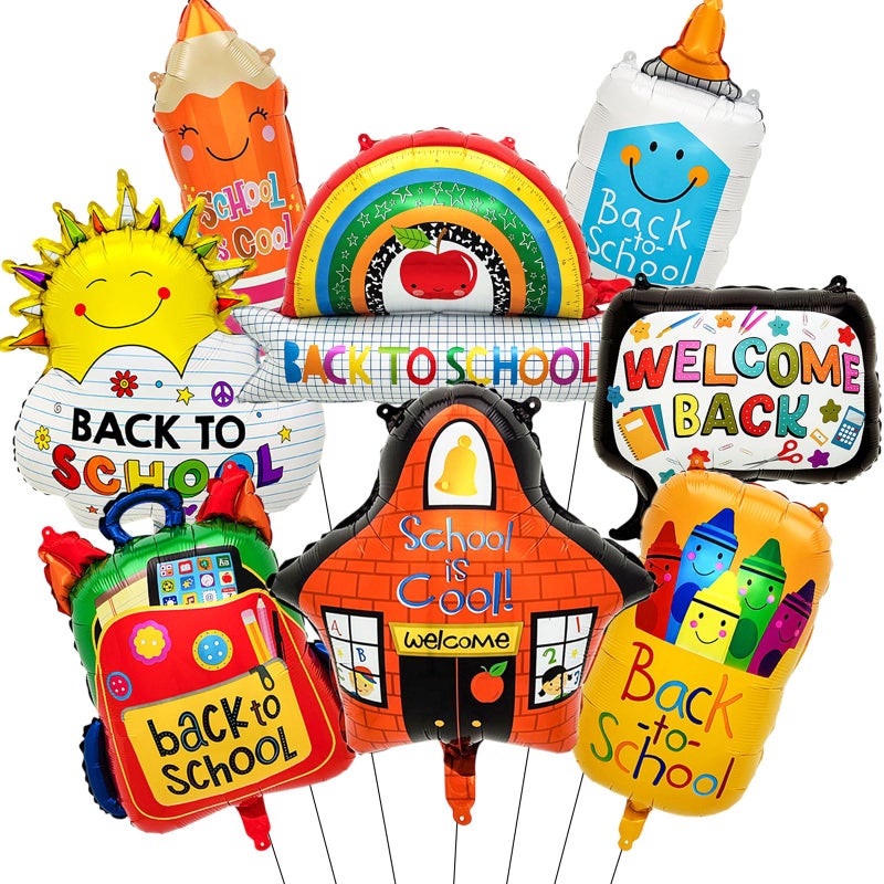 Tagberoy 8PCS Back To School Balloons Pencil Crayon School Bag Foil Balloons Welcome Back Balloons for Back To School Party Decor First Day of School Decorations - Image 2