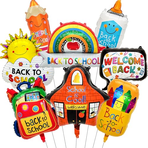 Tagberoy 8PCS Back To School Balloons Pencil Crayon School Bag Foil Balloons Welcome Back Balloons for Back To School Party Decor First Day of School Decorations - Image 1