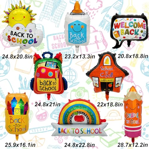 Tagberoy 8PCS Back To School Balloons Pencil Crayon School Bag Foil Balloons Welcome Back Balloons for Back To School Party Decor First Day of School Decorations - Image 3
