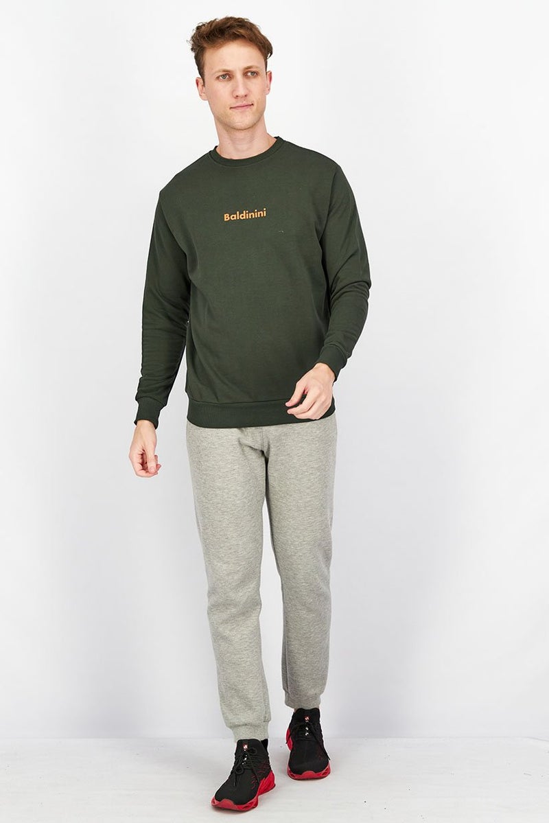 Baldinini Men Crew Neck Brand Logo Print Long Sleeves Sweatshirt, Green and Orange - Image 3