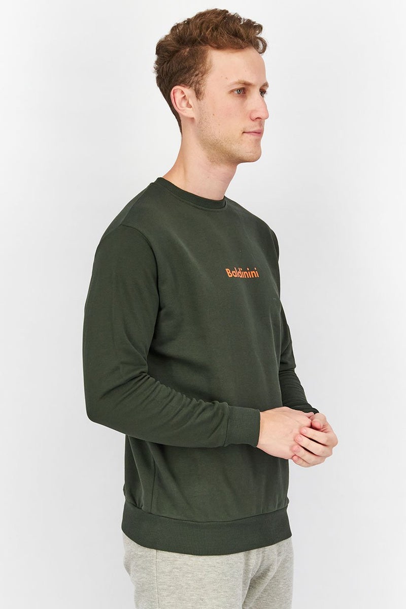 Baldinini Men Crew Neck Brand Logo Print Long Sleeves Sweatshirt, Green and Orange - Image 2