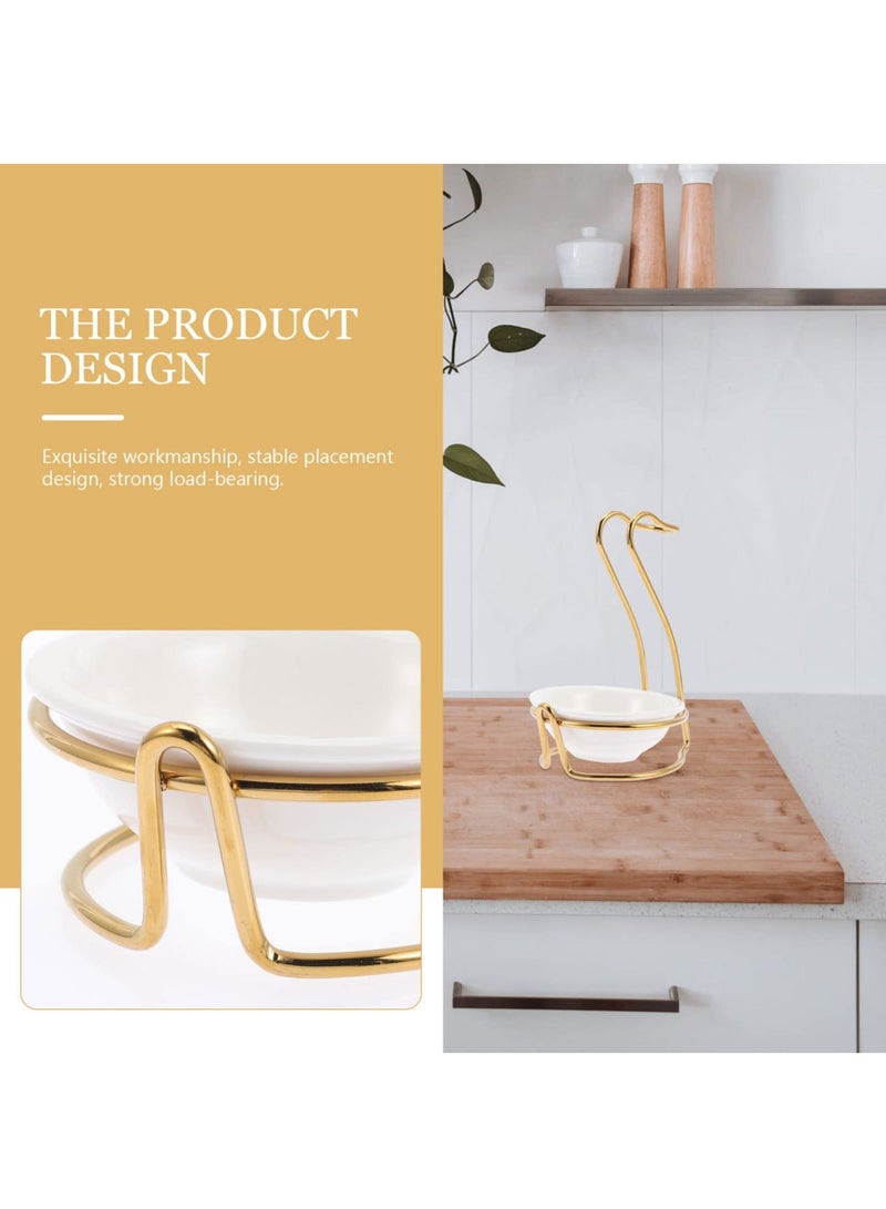 Y&D Stainless Steel Utensil Holder White Ceramic Single Ladle Spoon Rest with Swan Shape Rack Cooking Utensils Stand Gold Standing  - Image 4