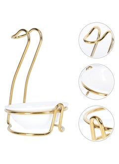 Y&D Stainless Steel Utensil Holder White Ceramic Single Ladle Spoon Rest with Swan Shape Rack Cooking Utensils Stand Gold Standing  - Image 1
