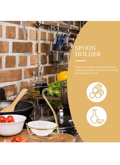 Y&D Stainless Steel Utensil Holder White Ceramic Single Ladle Spoon Rest with Swan Shape Rack Cooking Utensils Stand Gold Standing  - Image 3