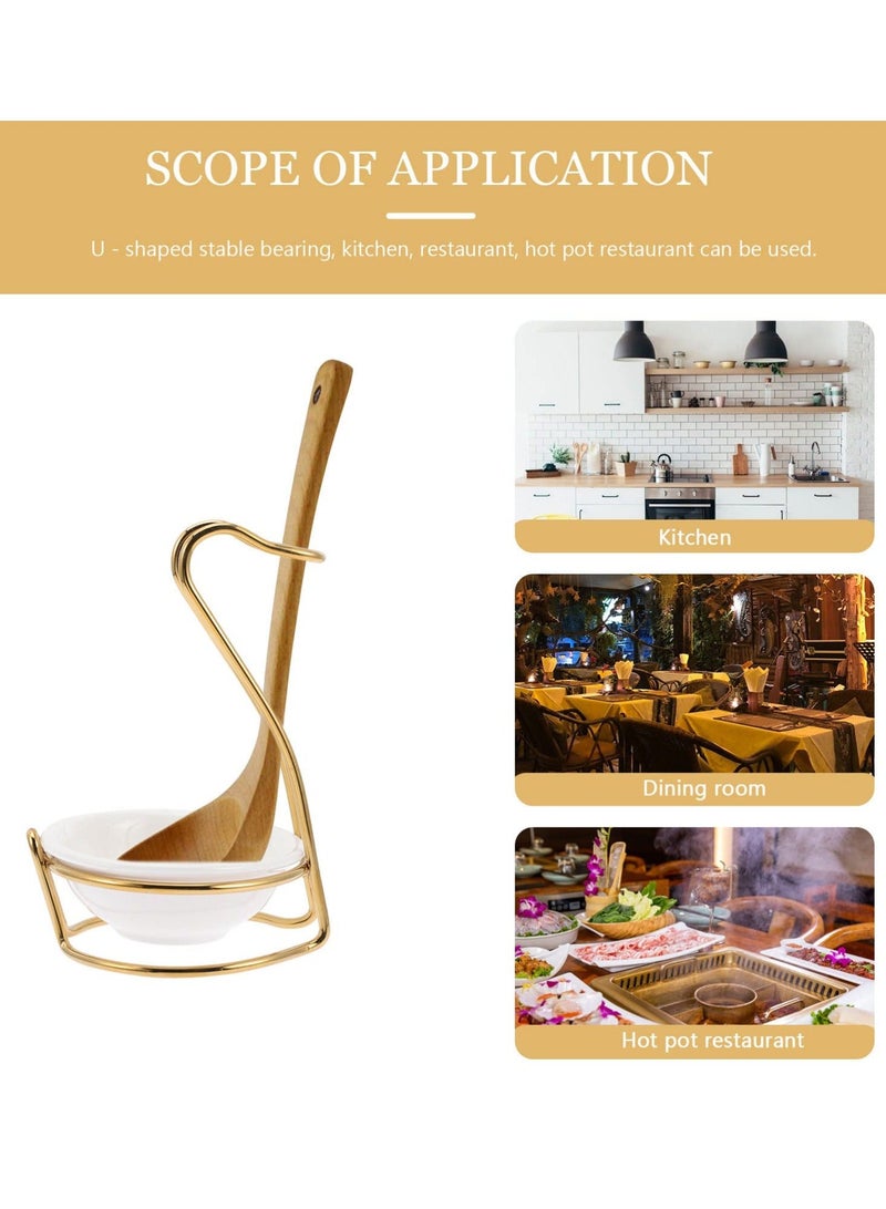 Y&D Stainless Steel Utensil Holder White Ceramic Single Ladle Spoon Rest with Swan Shape Rack Cooking Utensils Stand Gold Standing  - Image 2