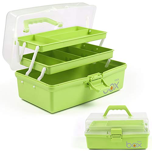 TERGOO 12in 3-Layer Plastic Craft Organizers and Storage, Portable Folding Tackle Box with Handle & Adjustable Dividers, Multipurpose for Sewing, Art Supplies, Medicine, Tool(Green) - Image 1