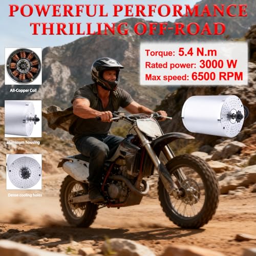 Chokayaky 72V Motor Kit 3000W Electric Brushless DC Motor Kit 4900RPM Go Kart Electric Motor 5.4N.M Electric Dirt Bike Motor No Bracket BLDC Motor for Electric Scooter Ebike Controller Ebike Throttle with Key - Image 3