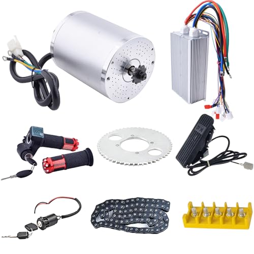 Chokayaky 72V Motor Kit 3000W Electric Brushless DC Motor Kit 4900RPM Go Kart Electric Motor 5.4N.M Electric Dirt Bike Motor No Bracket BLDC Motor for Electric Scooter Ebike Controller Ebike Throttle with Key - Image 1