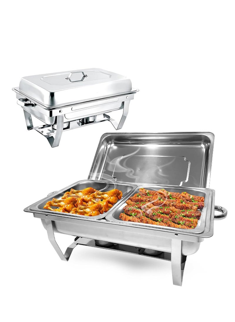 Jourvent Chafing Dish Buffet Set,11Liters Stainless Steel Food Warmer, Rectangular Buffet Stove with Food Pans Lid, Stainless Steel Chafer and Buffet Warmer Set, for Weddings, Party, Banquet (2 Gride)  - Image 1