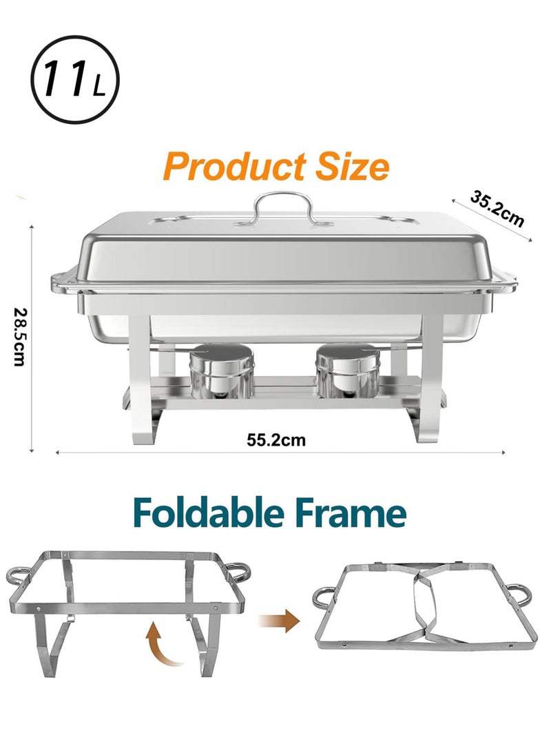 Jourvent Chafing Dish Buffet Set,11Liters Stainless Steel Food Warmer, Rectangular Buffet Stove with Food Pans Lid, Stainless Steel Chafer and Buffet Warmer Set, for Weddings, Party, Banquet (2 Gride)  - Image 2
