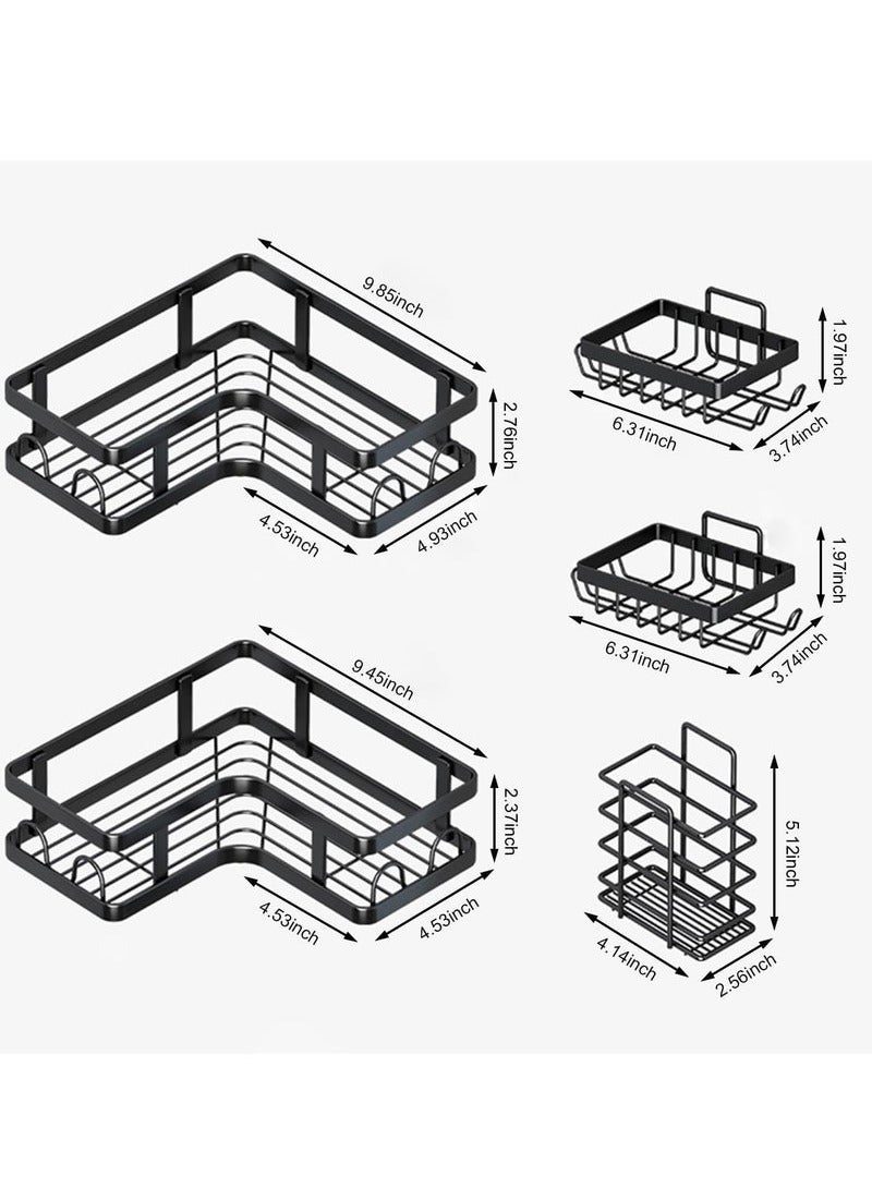 ELFSA Rustproof Stainless Steel Corner Shower Caddy 5 Pack with 16 Hooks Large Capacity Adhesive Shower Organizer Rack for Bathroom Storage Indoor Home Use - Image 4