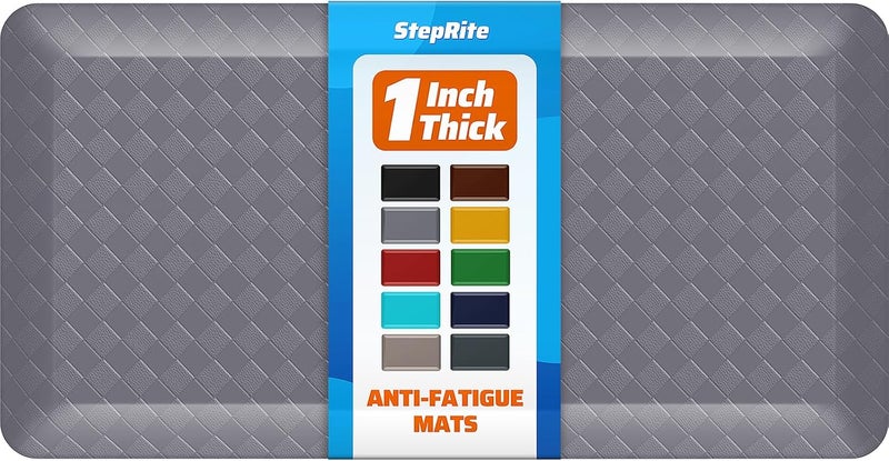 StepRite 1” Thick Kitchen Mats for Floor, Anti Fatigue Kitchen Rugs, Non-Slip,Heavy Duty Water Resistant Kitchen Rug, Standing Desk Mat for Friends, Family, Home, Kitchen, Office (39" x 20", Grey) - Image 1