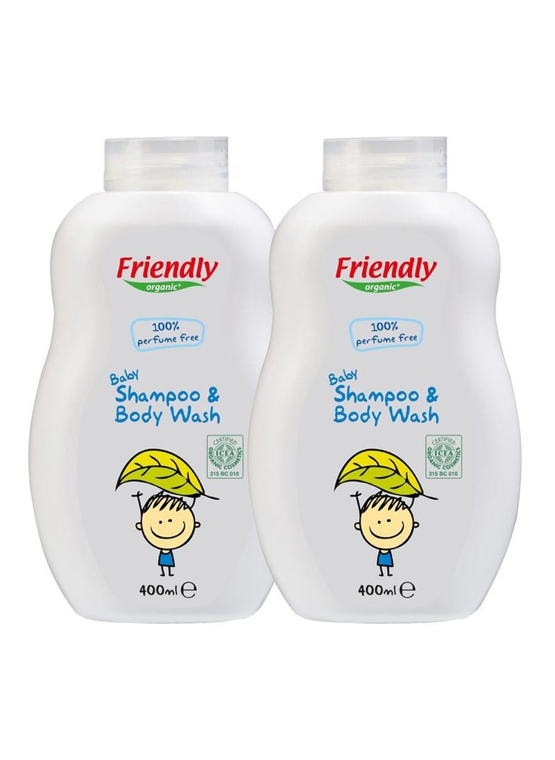 FRIENDLY ORGANIC 2-in-1 Baby Shampoo and Body Foaming Wash 400ml x 2 - Healthy Skin Essential - Protect Sesitive Skin - No SLS, SLES or Paraben Free, Fully Organic  - Image 1