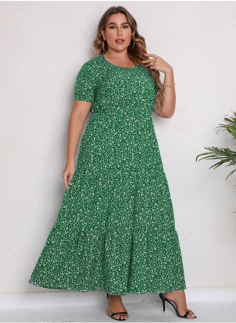New Summer And Fall Plus-size Women's Dress Green