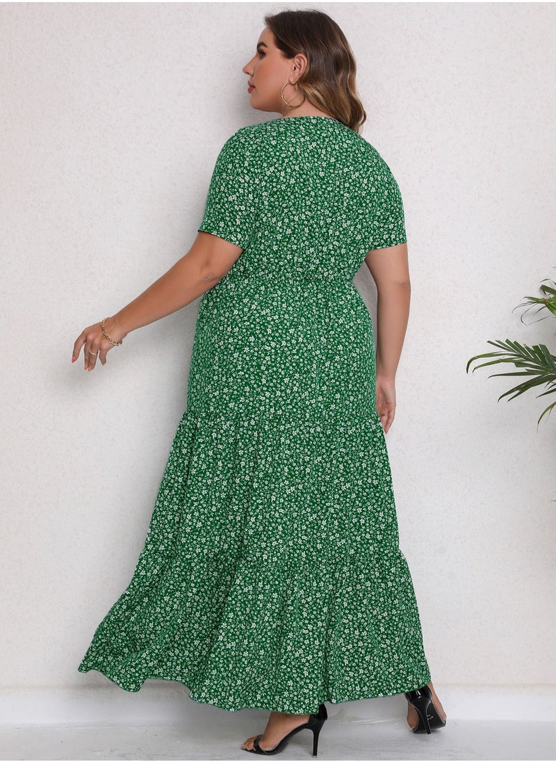 Loquat - New Summer And Fall Plus-size Women's Dress Green - Image 1