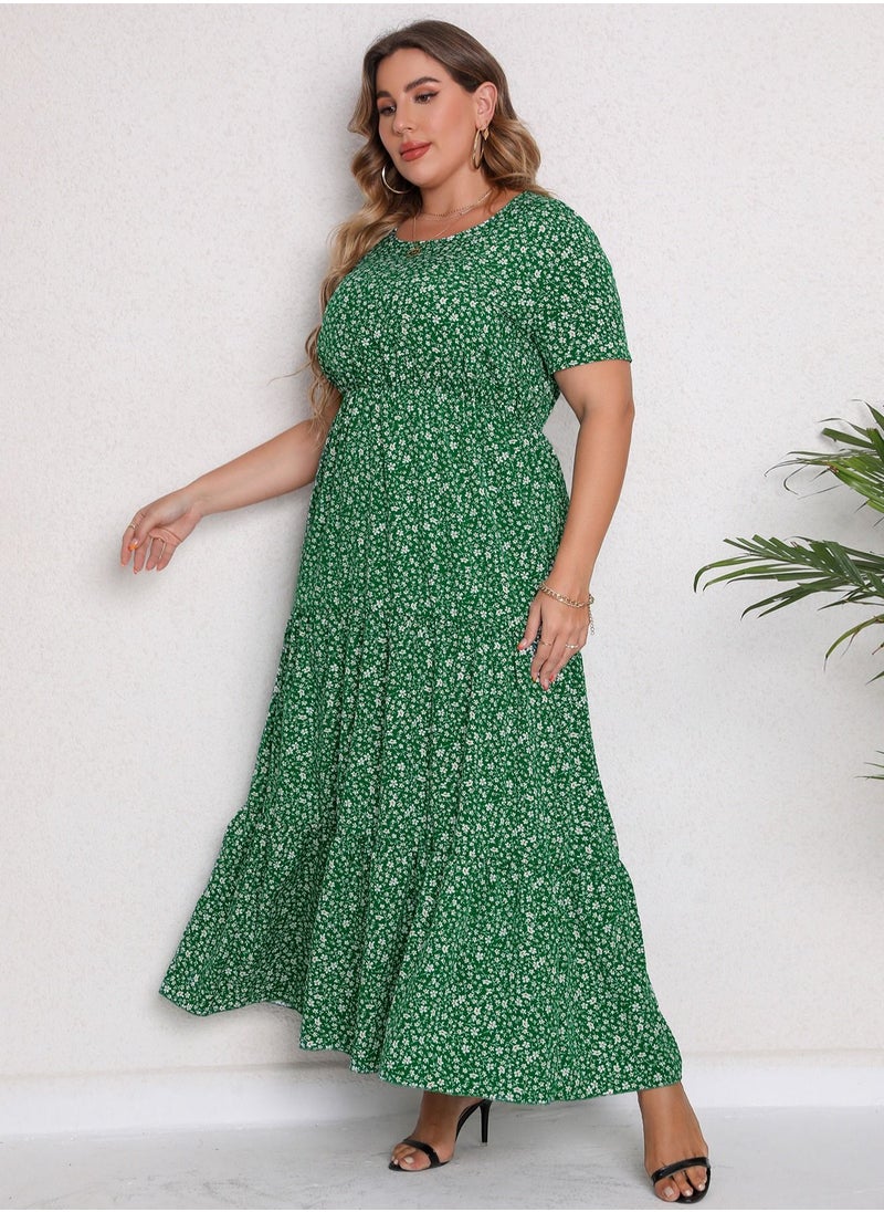 Loquat - New Summer And Fall Plus-size Women's Dress Green - Image 1