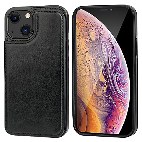 OT ONETOP غطاء محفظة متوافق مع آيفون 13 من ONETOP مع حامل بطاقات، غلاف جلد PU مع فتحات بطاقات، قفل مغناطيسي مزدوج غلاف مقاوم للصدمات 6.1 بوصة (أسود) - Image 3