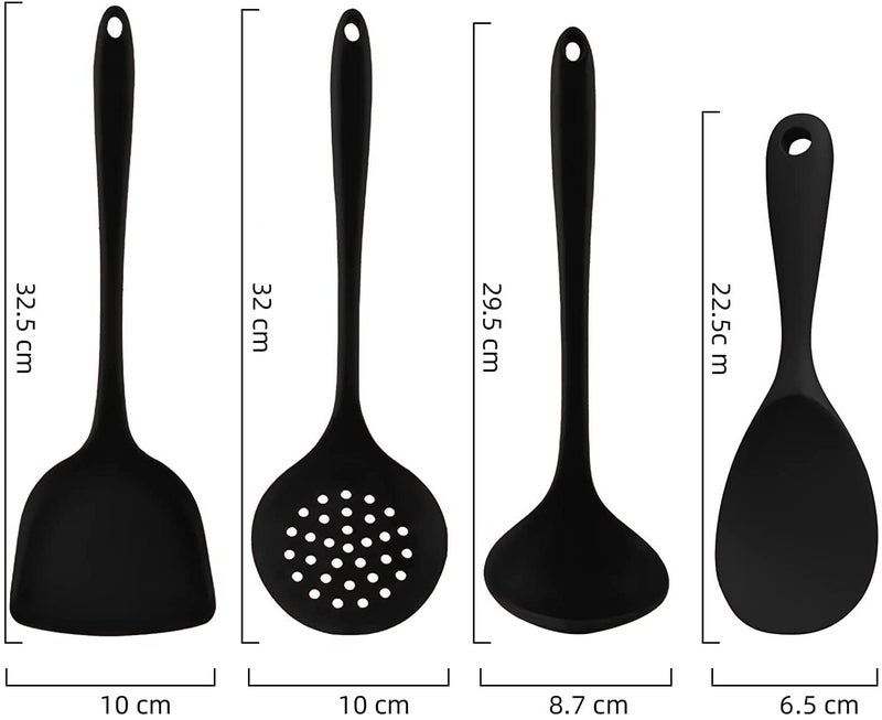 TASKHOUSE Silicone Flexible Spatula Baking and Mixing Non-Stick and Heat Resistant Stainless Steel Kitchen Utensil - Set of 4 (Black) - Image 4