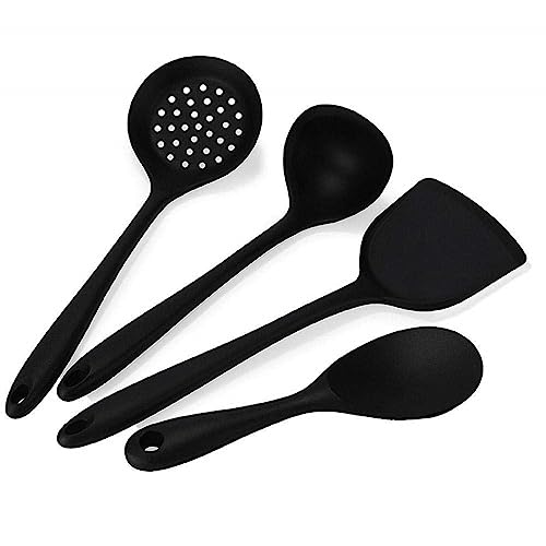 TASKHOUSE Silicone Flexible Spatula Baking and Mixing Non-Stick and Heat Resistant Stainless Steel Kitchen Utensil - Set of 4 (Black) - Image 1