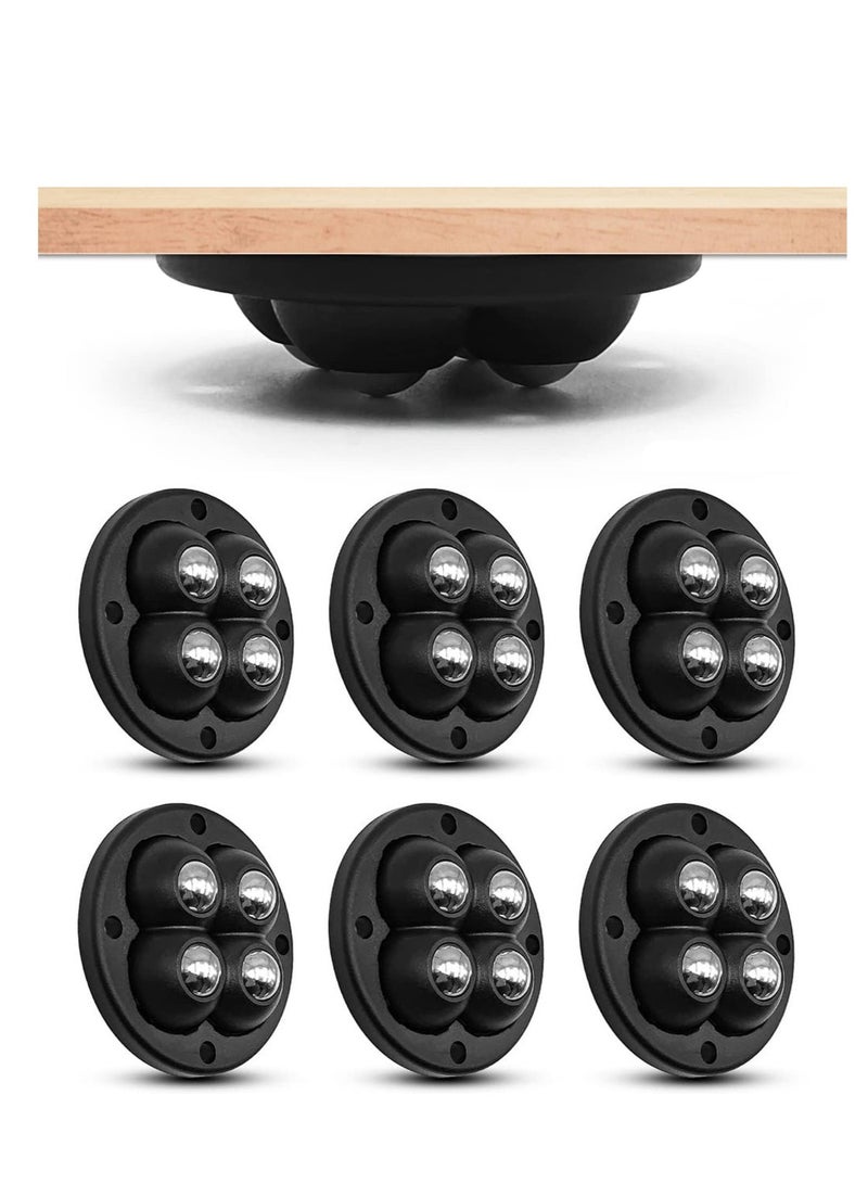 Forest Home Self Adhesive Caster Wheels Mini Swivel Wheels Stainless Steel Paste Universal Wheel 360 Degree Rotation Sticky Pulley (6PCS, Black) - Image 1