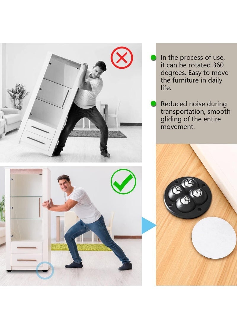 Forest Home Self Adhesive Caster Wheels Mini Swivel Wheels Stainless Steel Paste Universal Wheel 360 Degree Rotation Sticky Pulley (6PCS, Black) - Image 5