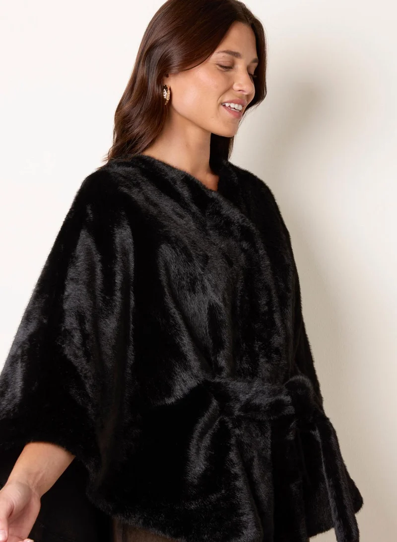 Faux Fur Tie Front Cape