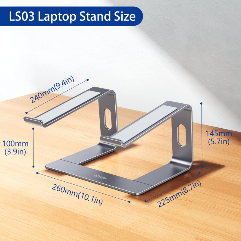 BESIGN LS03 Aluminum Laptop Stand, Ergonomic Detachable Computer Stand, Notebook Holder Compatible with MacBook Air Pro, Dell, HP, Lenovo More 10-15.6" Laptops, Space Gray - Image 4