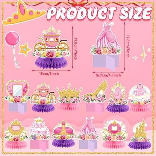 Weekgrat 12 Pcs Floral Princess Themed Birthday Party Decorations Princess Honeycomb Centerpieces Pink Gold Flowers Castle Crown Carriage Table Decoration Table Toppers for Party Favors Supplies - Image 5