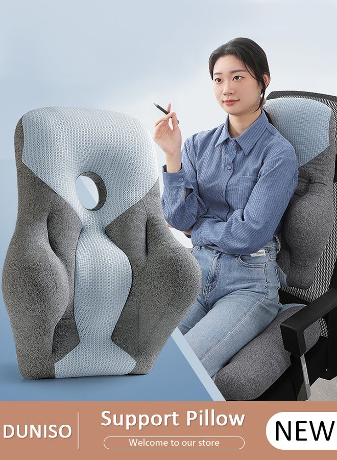 DUNISO وسادة دعم أسفل الظهر مع فتحة مسامية لكرسي المكتب ومقعد السيارة، وسادة خلفية مريحة من إسفنج الذاكرة لتحسين تخفيف آلام أسفل الظهر ووضعية الجلوس - Image 1