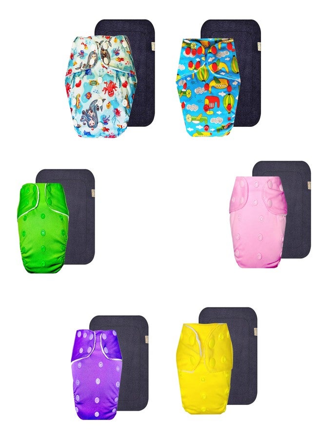 Dumbledo Premium Cloth Diaper with Gray Insert (Pack of 6) | Snug Fit | Leakproof | Adjustable Snaps | All-Day Wear | 3 Months - 3 Years | Unisex Baby - Image 1