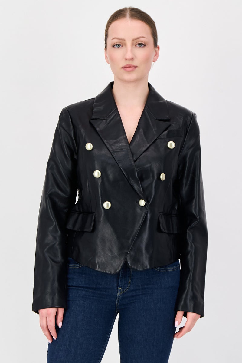Bagatelle Women Plain Long Sleeve Jacket Shirt, Black - Image 1