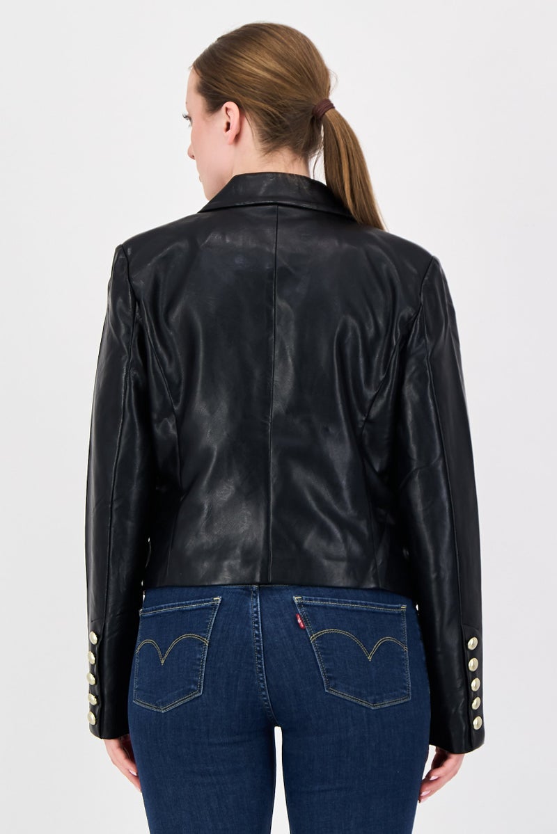 Bagatelle Women Plain Long Sleeve Jacket Shirt, Black - Image 3