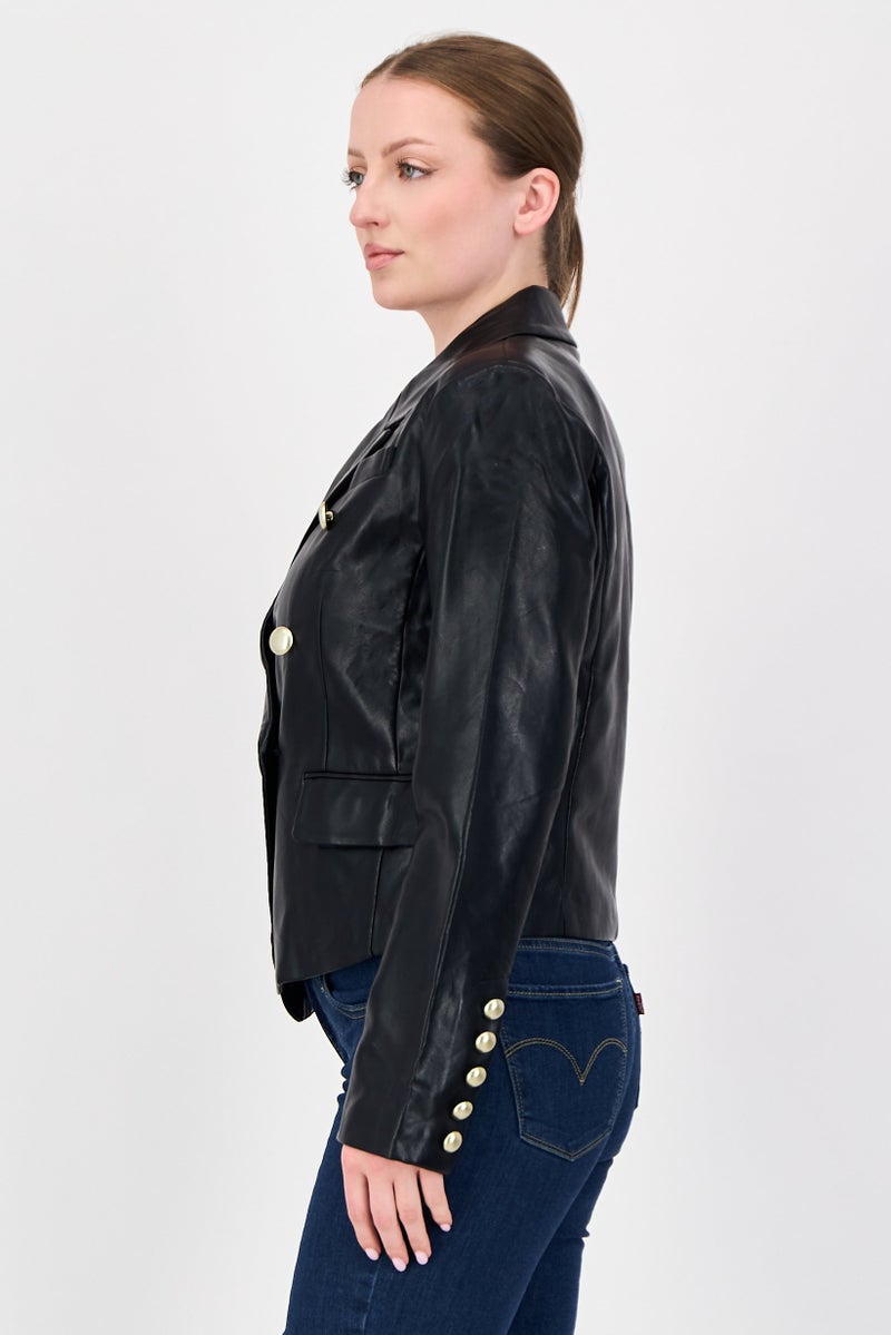 Bagatelle Women Plain Long Sleeve Jacket Shirt, Black - Image 2