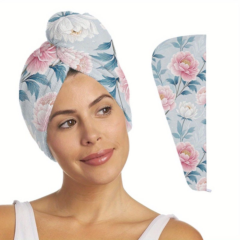 Women Spring Floral Quick Dry Hair Cap With Buttons Highly Absorbent For Wet Long Hair 1pc - Image 5