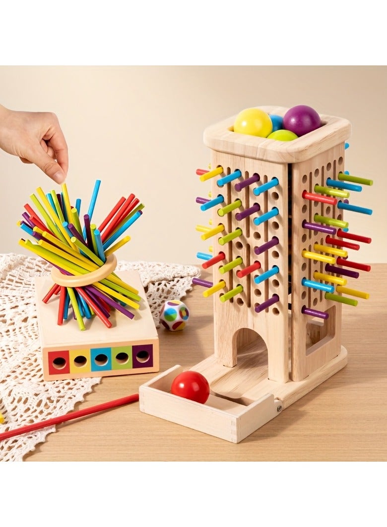 3-in-1 Wooden Board Game for Kids, Dice and Sensory Sticks Counting Puzzle Toy, Montessori Math Educational Learning Game, Fine Motor Skills, Balance, Color Recognition, Wooden Puzzle Toy