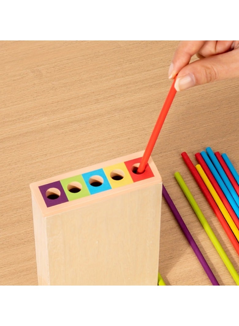 3-10-1 Wooden Board Game, Dice and Sensory Sticks Counting Puzzle Toy, Montessori Math Educational Game, Fine Motor Skills, Balance, Color Recognition, Wooden Puzzle for Kids  - Image 2