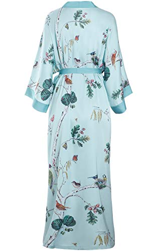 Aensso long soft silk y kimono robes for women, turquoise blouse cover up loose cardigan house robe - Image 2