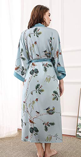 Aensso long soft silk y kimono robes for women, turquoise blouse cover up loose cardigan house robe - Image 5